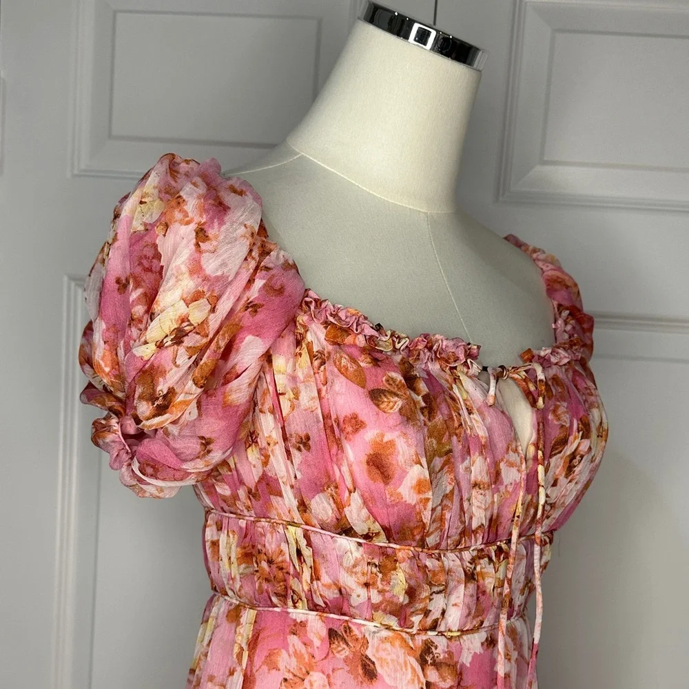 ASTR The Label Roseline Floral Pink Cottagecore Vacation Boho Maxi Dress Size S